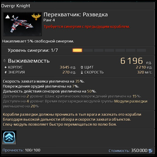 Требуется синерия с предыдущим кораблем (Star Conflict)